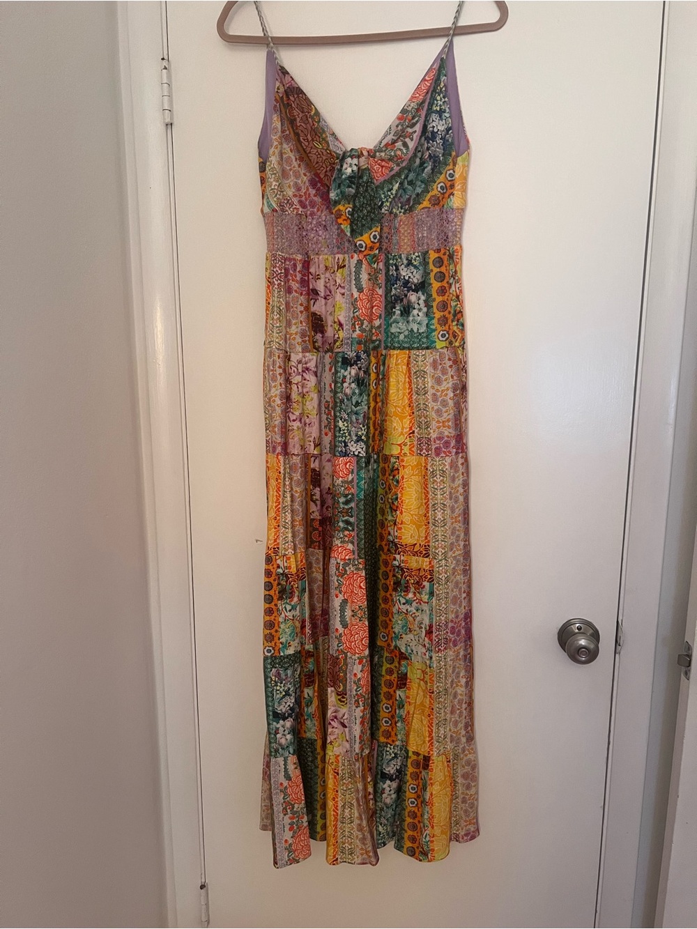 Alice + Olivia Multicolor Patchwork Maxi Dress with Tie Front - Picture 5 of 7
